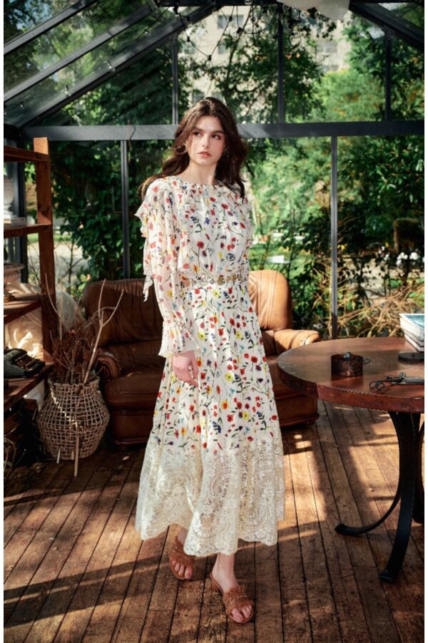 小花印花百褶裙