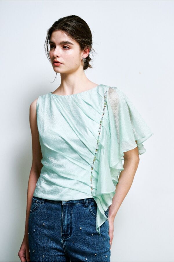 不對稱打褶上衣