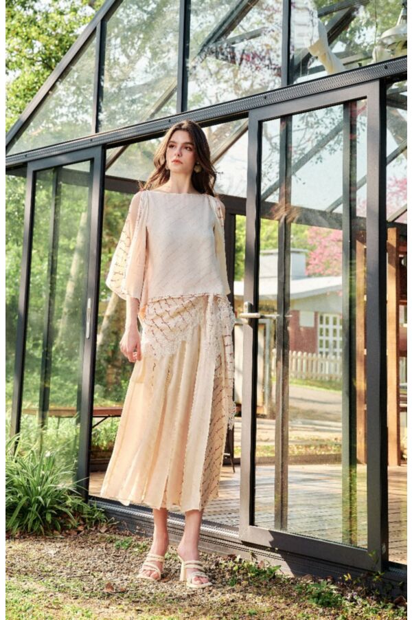 絲質印花百褶裙