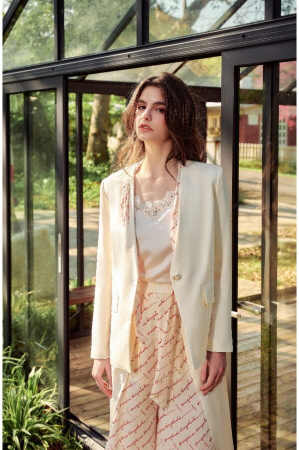 絲質印花西裝外套