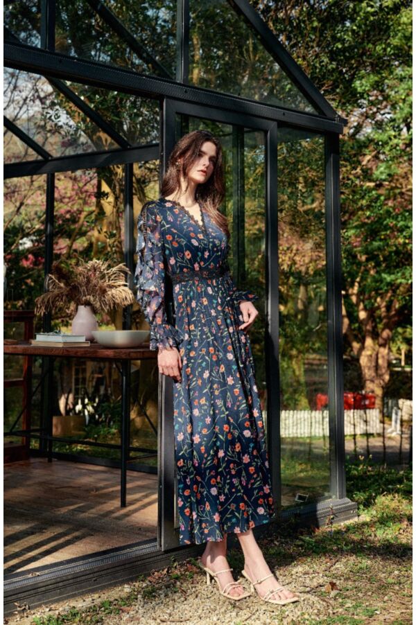 小花印花V領洋裝