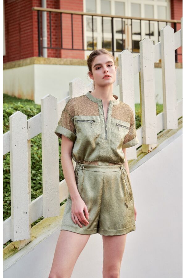 網格拼接連身褲